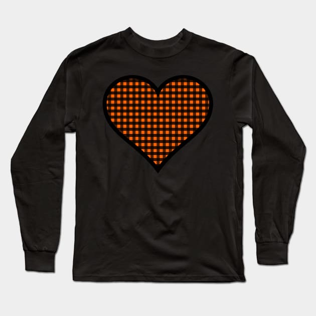 Orange and Black Gingham Heart Long Sleeve T-Shirt by bumblefuzzies